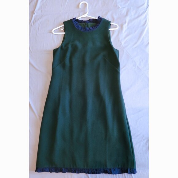 NWT J. Crew Dark Forest Green Shift Dress with Navy Trim (0) - Picture 5 of 13